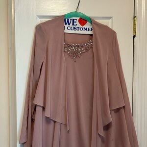 Elegant Mauve Dress with Embellished Neckline
